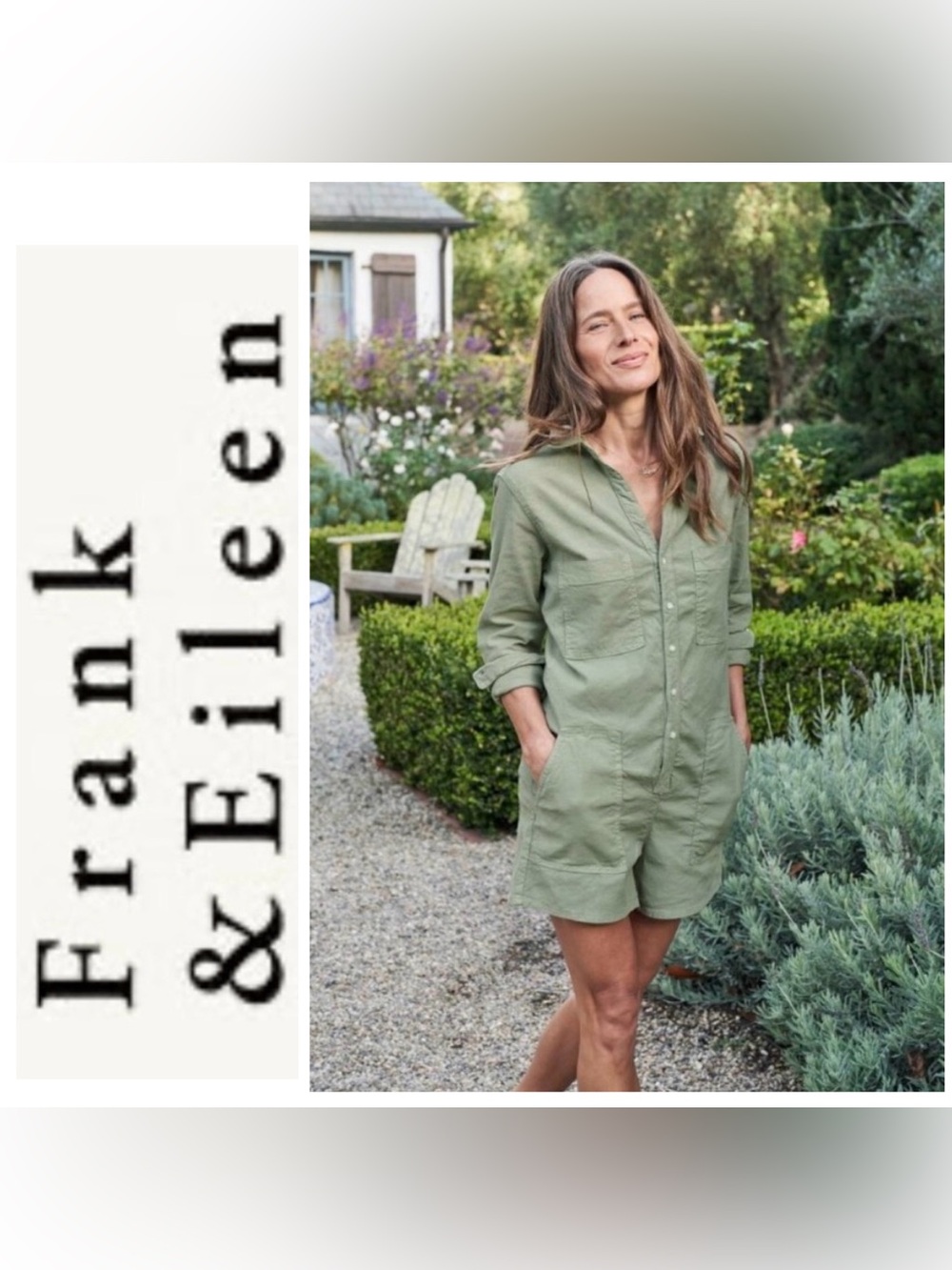 Frank + Eileen Ireland cotton + flax blend romper in sage
